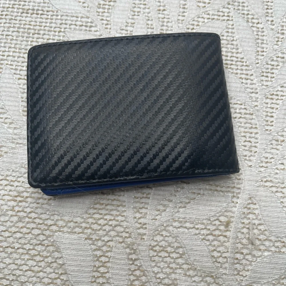 Black and Blue Carbon Fiber Wallet with money clip